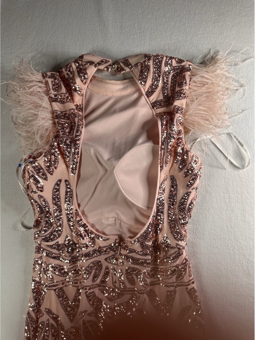 GUESS Pink sequin dress Size 4 With Ostrich Feathers, GREAT CONDITION - Picture 10 of 15